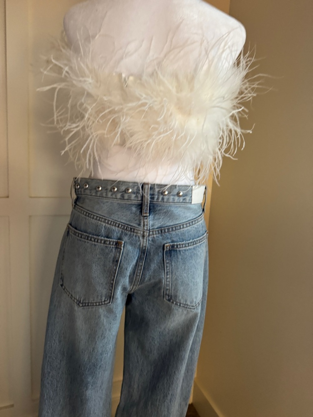 Lamarque Ivory Feather-Trim Strapless Bustier - Picture 8 of 11